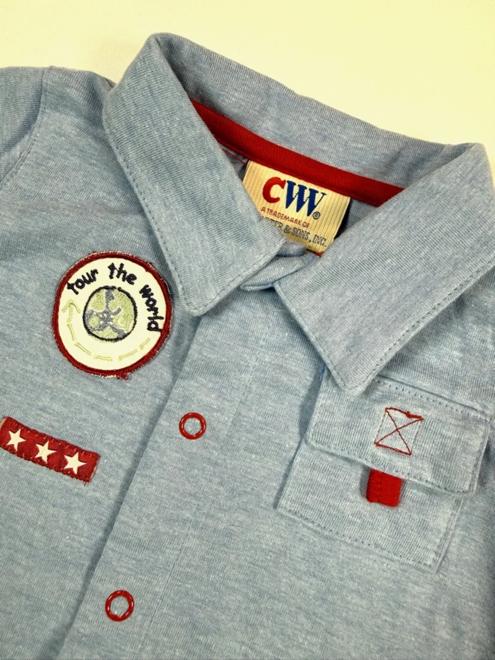 NWT CW CARTER’S Baby Boy‎ Utility Inspired  Patch Button Down Shirt 6-9M Retro